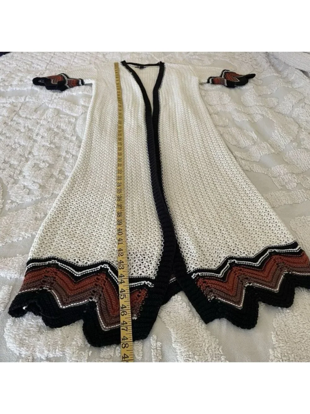 ANN TAYLOR Crochet Knit Viral Kimono Duster Sweater M/L Open Front Cream Boho